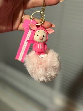 Pink Piglet Pom-Pom Keychain Charm for Kids